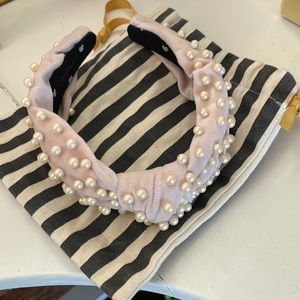 Lele Sadoughi pearl turban headband in light pink velvet
